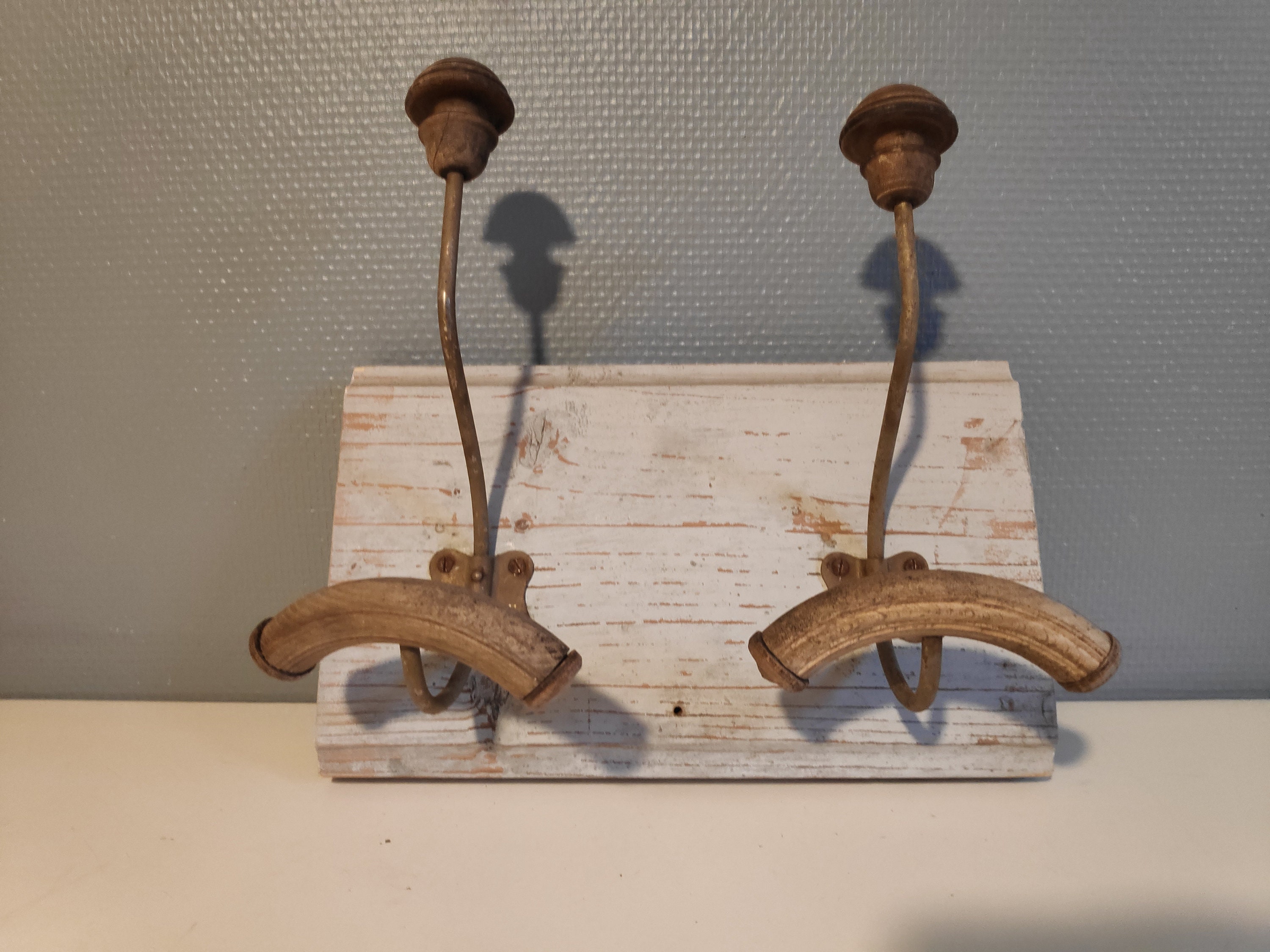 Porte-Manteaux et Chapeaux 2 Patères Métal Bois Courbé Début Xxe