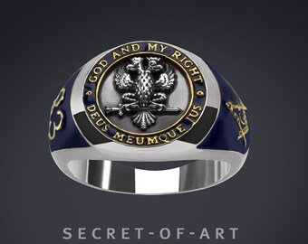 Masonic Ring Scottish Rite Deus Silver 925 Sterling God and My