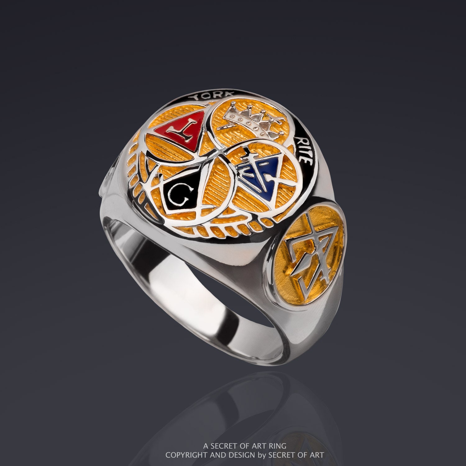 York Rite Ring Masonic Silver 925 Freemason Jewelry Masonry Lodge