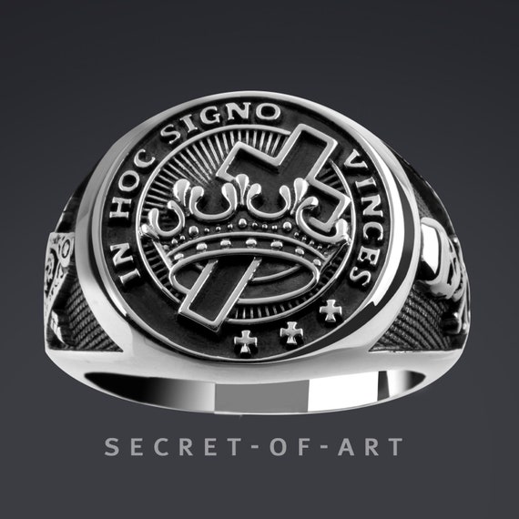 Knights Templar Ring Signet Ring in Hoc Signo Masonic Freemason