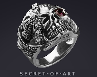 Skull ring Silver 925 Sterling Mens huge detailed Gothic jewelry gift Pirate Biker Punk Memento Mori Rocker Skeleton Goth Vanitas
