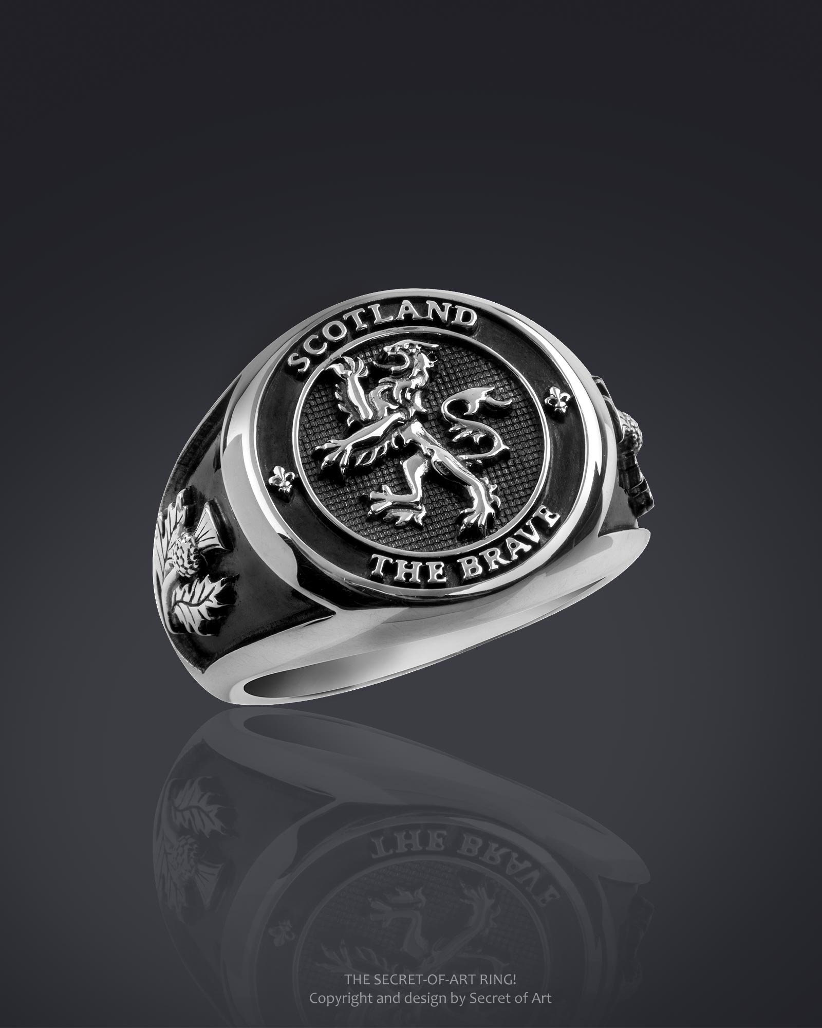 Scotland Ring Signet Ring Scottish Lion With Thistle Heraldic | Etsy