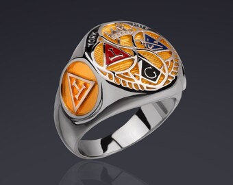 York Rite Ring Masonic Silver 925 Freemason Jewelry Masonry Lodge