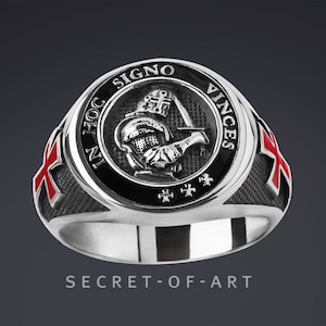 Knights Templar Ring Silver 925 Signet Ring Masonic jewelry Mason Masonry gift for Freemason Knight Crusader Catholic In Hoc Signo Vinces