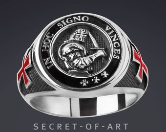 Knights Templar Ring Silver 925 Signet Ring Masonic jewelry Mason Masonry gift for Freemason Knight Crusader Catholic In Hoc Signo Vinces