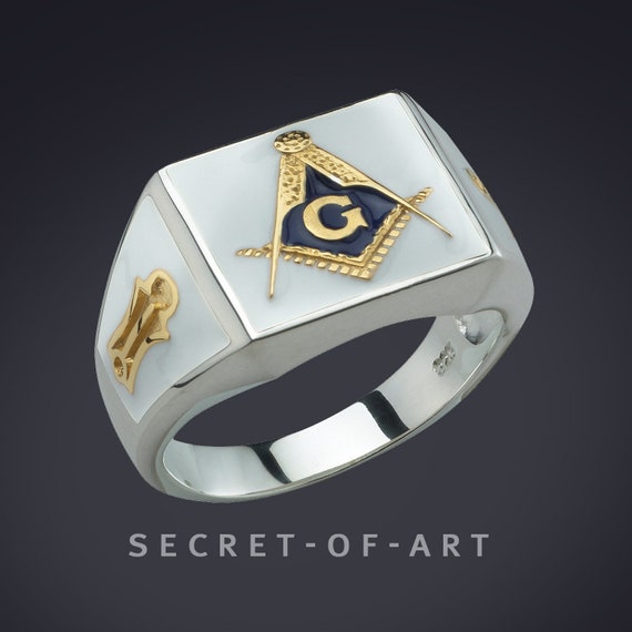 Masonic Ring Blue Lodge With Simulated Sapphire For Men