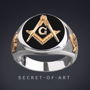 Masonic Ring Signet Ring Master Mason Freemason Jewelry Gift Freemasonry  925 Silver, 24k-gold-plated Parts and All Seeing Eye Black Enamel - Etsy