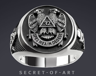 Freimauer Ring Siegelring Masonic Ancient Accepted Scottish rite AASR Master Freemason Loge 925 Silber Schmuck, dunkel oxidiert