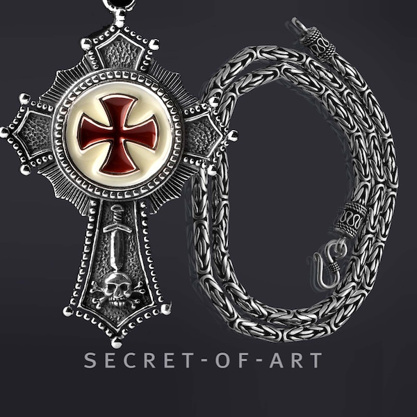 Knights Templar jewelry Pendant AND Necklace Silver 925 In Hoc Signo Masonic Freemason Crusader Cross Catholic Religious, different length