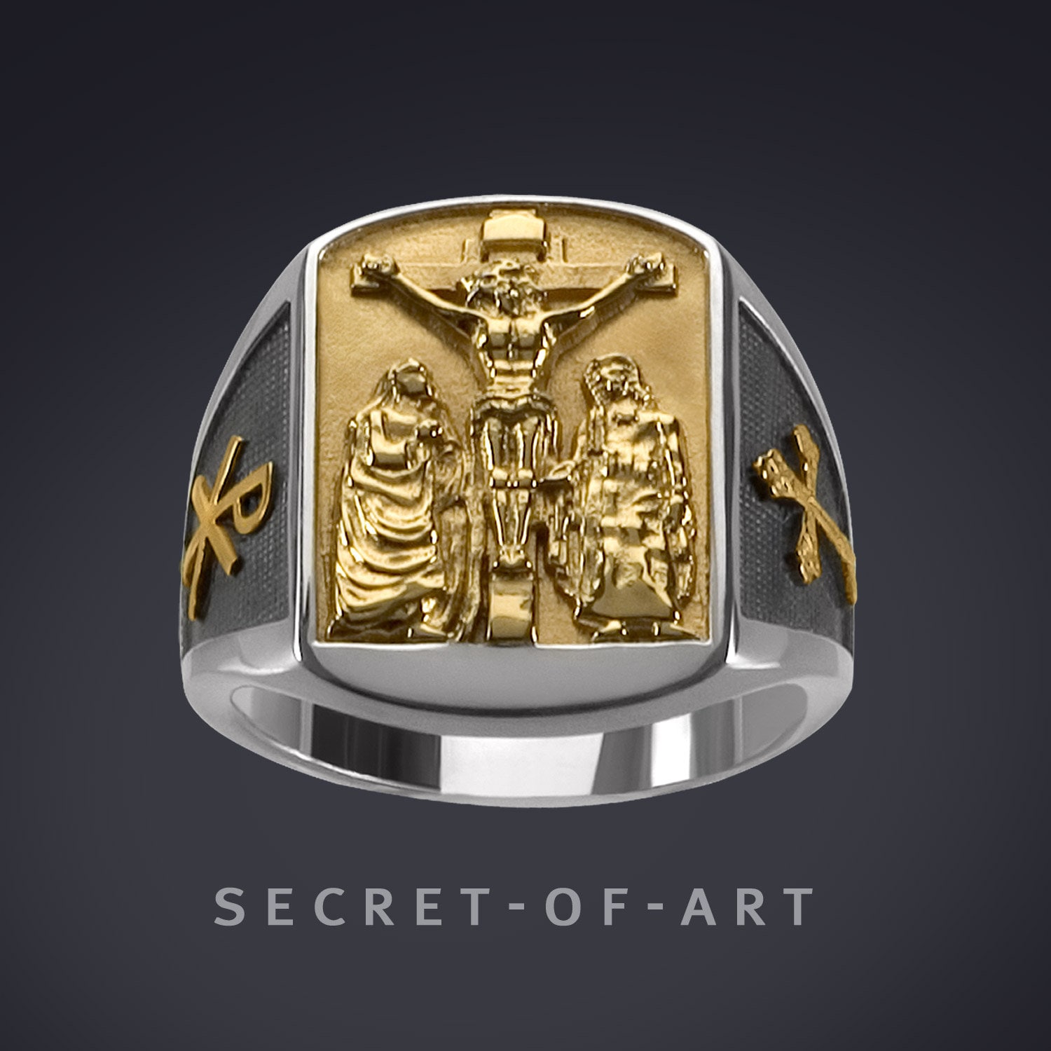 Jesus Ring Signet Ring Bishop Mary John Crucifixion Catholic