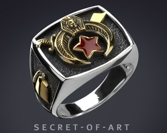 Shriner Ring Masonic Freemason Master Mason jewelry gift Masonry Freemasonry Signet ring Pharaoh 925 Sterling Silver Lodge 18K Gold-Plated