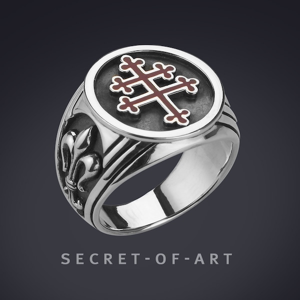 Cross of Lorraine Ring Signet Ring in Sterling Silver 925 Ring Magnum Ring Foreign Legion, French Lily, Fleur de lis, France