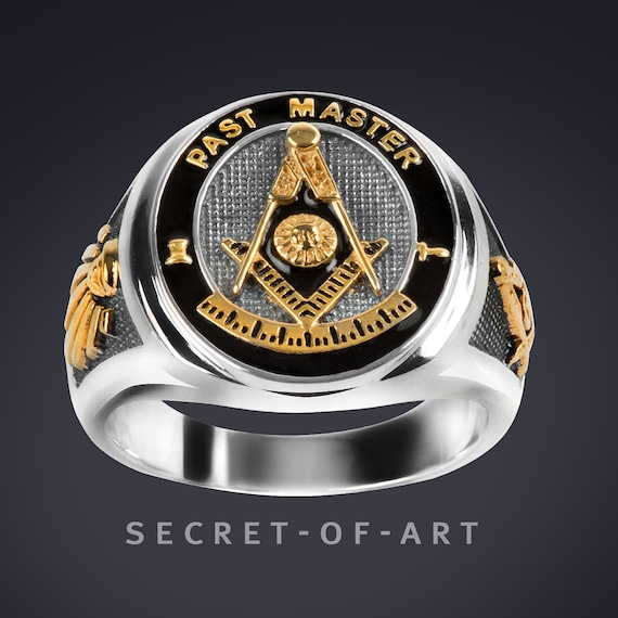 2 Tone Real Gold Past Master Freemason Masonic CZ Mens Ring (JL# R6328) -  Jewelry Liquidation