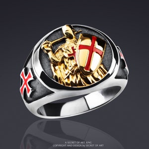 Knights Templar Ring Silver 925 Signet Ring Masonic Mason for Freemason ...