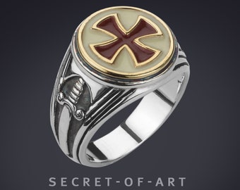 Knights Templar Ring Crusader Freemason Masonic Masonry Freemasonry Mason Signet ring Jewelry Cross Silver 925 Catholic Church Christianity