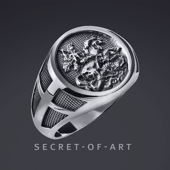 Anillo de San Jorge Anillo de sello San Plata de Ley 925 Dragon Joyeria Regalo Patrono Orden de los Caballeros Santo Caballero Catolico Etsy Mexico