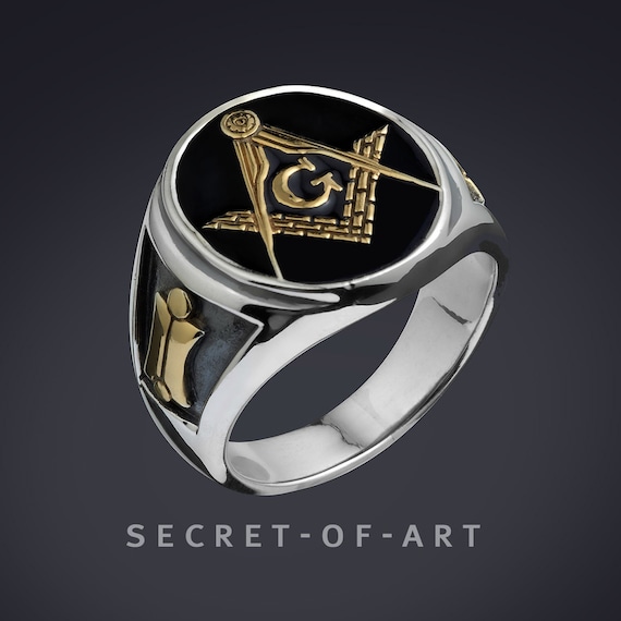 Gold-Plating Masonic Ring 925 Silver Freemason Jewelry Masonry Virtus Skull G 