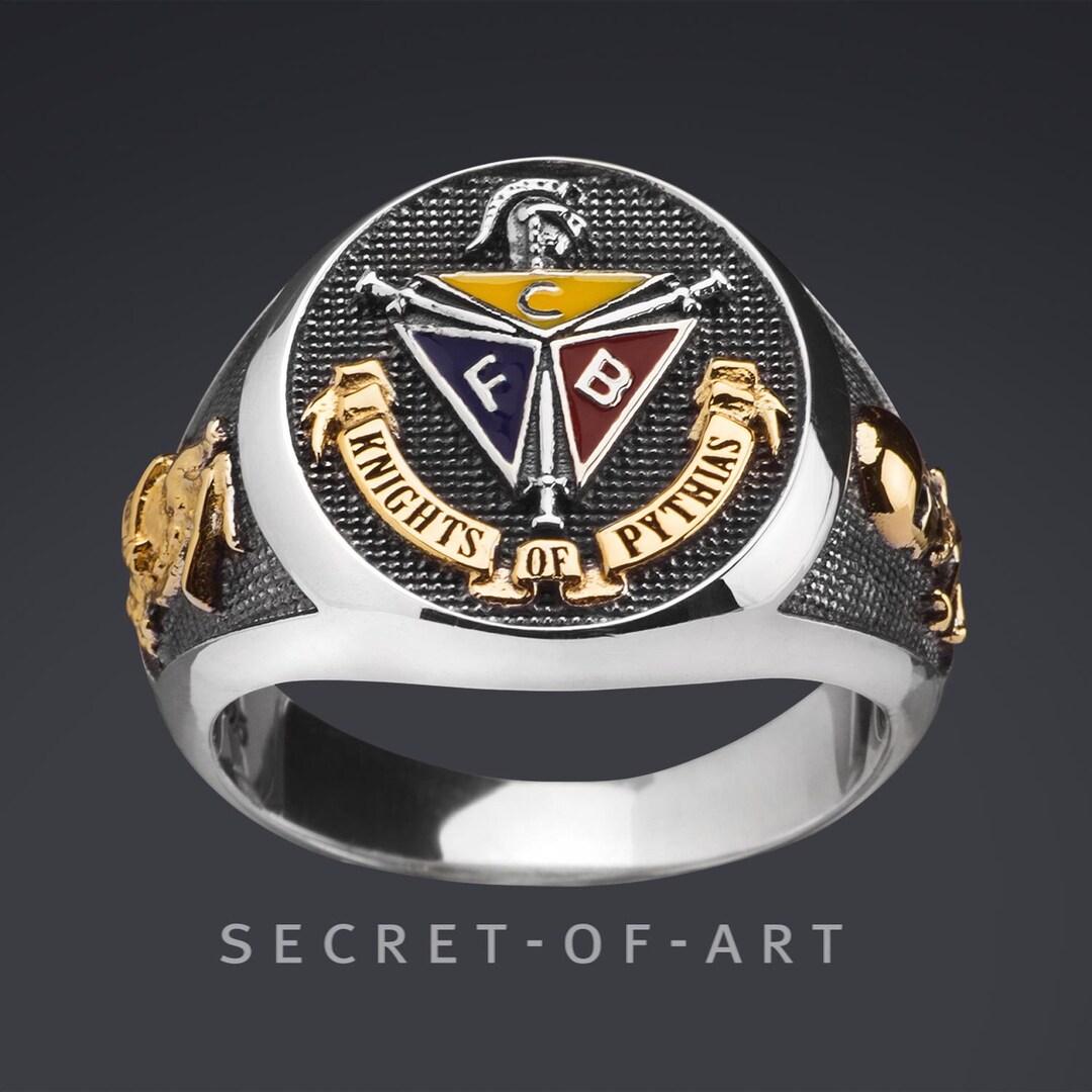 Knights of Pythias Ring Signet Ring Silver 925 Sterling With 18k-gold ...