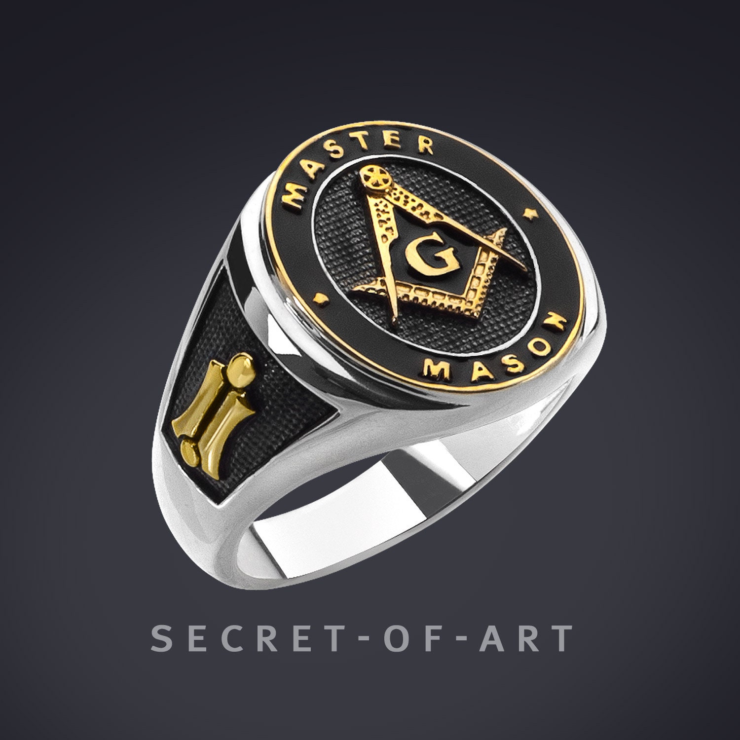 Masonic Ring Freemason Master Mason Signet Ring Jewelry Gift Freemasonry Masonry Blue Lodge Silver 925 Sterling With 24k gold plated Parts Etsy