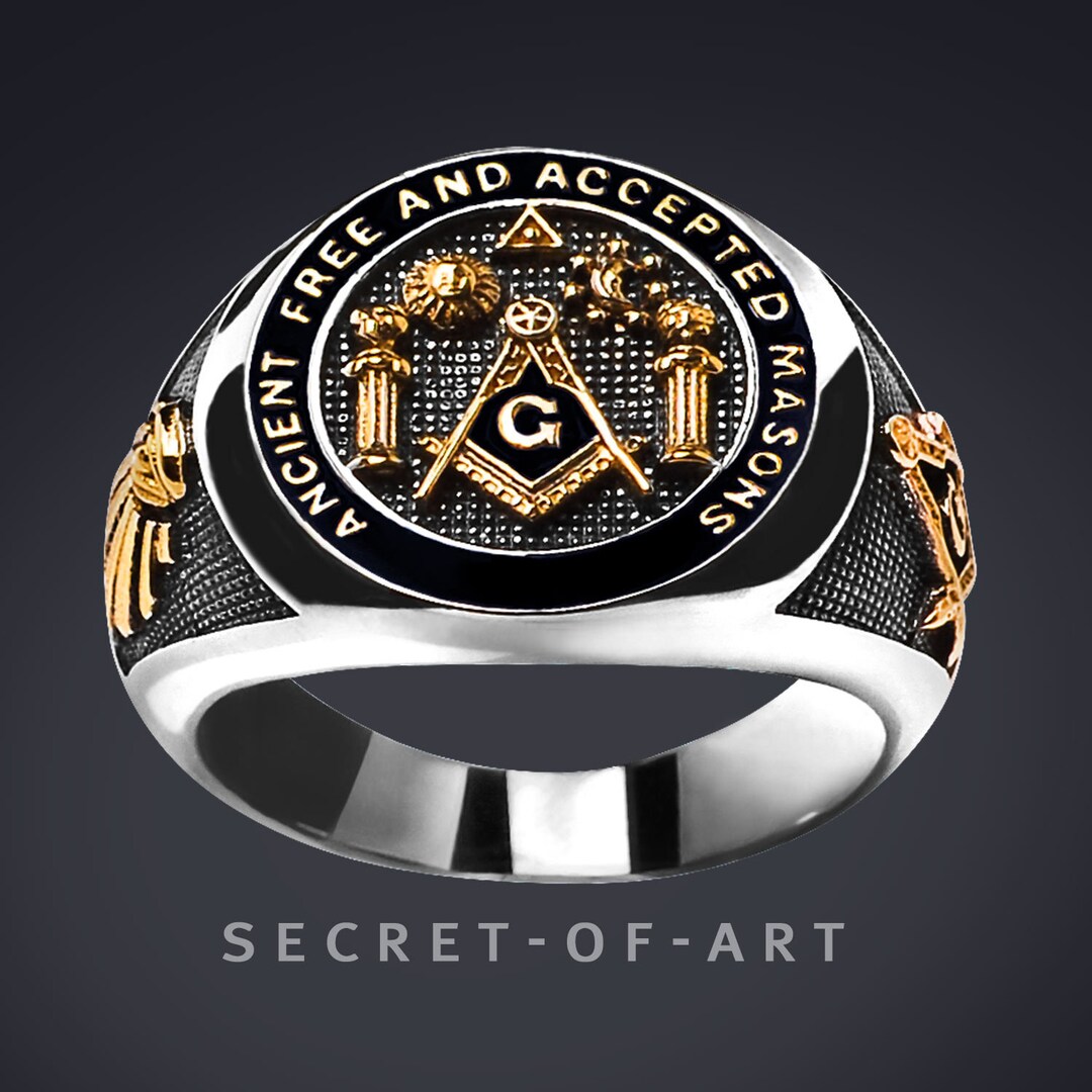 UNIQABLE Masonic Bible Ring .925 Sterling Silver 18K Gold Plated – Freemason Ring With Cubic Zirconia