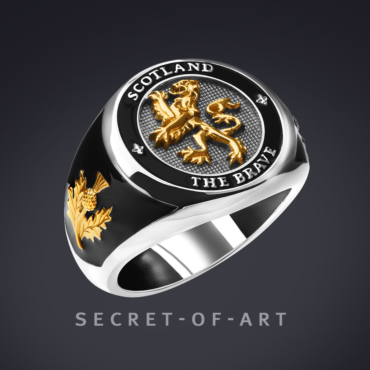 Scotland Ring Ring Scottish Lion With Thistle Heraldic Etsy UK