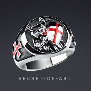 Knights Templar Ring Silver 925 Signet Ring Masonic Gift Mason jewelry for Freemason Knight Crusader Freemason Masonry Master Mason Catholic