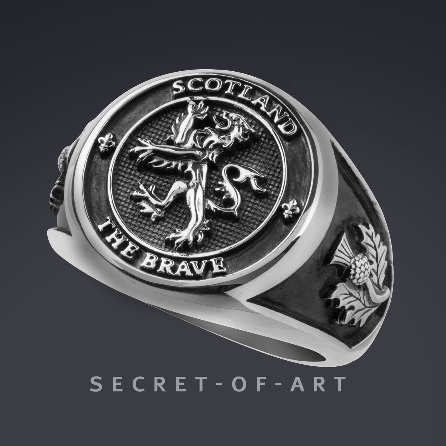 Scotland Ring Signet Ring Scottish Lion With Thistle Heraldic | Etsy