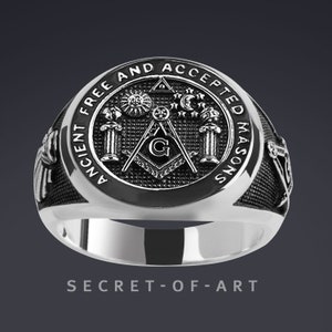 Masonic Ring AF AM Silver 925 Freemason Mason Masonry Jewelry Gift ...