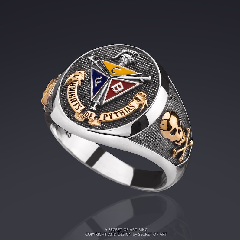 Knights of Pythias Ring Signet Ring Silver 925 Sterling With 18k-gold ...