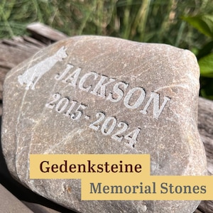 Personalized memorial gravestones for pet cat dog with motif & font selection - engraving on natural stone - cemetery remembrance keepsake