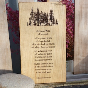 Oggetto decorativo quercia (25 x 14 cm) "Io sono la FORESTA" - albero poesia della natura incisione lirica forestale anniversario compleanno matrimonio mossa amante della natura
