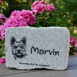 Gravestone with dog portrait personalized | engraved memorial stone with motif selection | Pet memorial stone made of granite with name, date, picture
