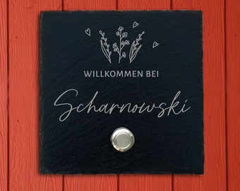 Targa per campanello in ardesia (15 x 15 cm) porta d'ingresso personalizzata con incisione "WIESE" - targa per porta personalizzata