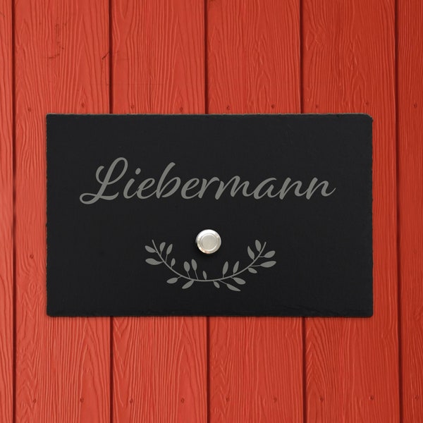 Klingelschild Schiefer (20x15cm) LED Taster Haustür mit Gravur LIEBERMANN personalisiert – Türschild Eingang Hausnummer Name Geschenk