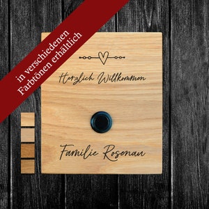 TOP doorbell sign oak (12 x 14 cm) personalized - 3 different buttons - 4 different colors - door wood name family wall wood modern