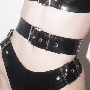 Basic latex rubber heavyweight waist corset belt with silver or gold hardware