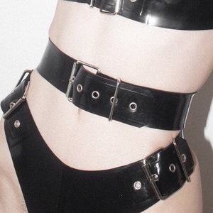 Basic latex rubber waist corset belt with silver or gold hardware