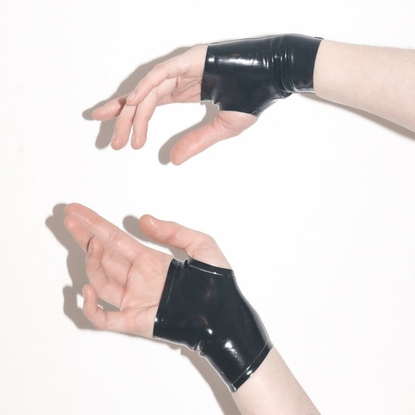 Latex Rubber Wrist Length Fingerless Gauntlets Gloves Custom made