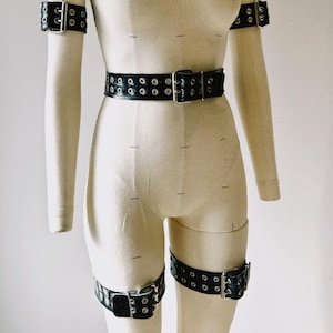 Latex Thigh Garter Straps Custom Made Heavyweight Rubber Double Prong with silver hardware