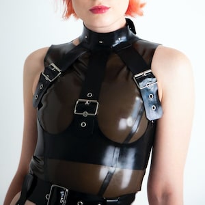 Latex Latex Bondage Unterbrustgeschirr BH/Baske mit silberfarbener Hardware