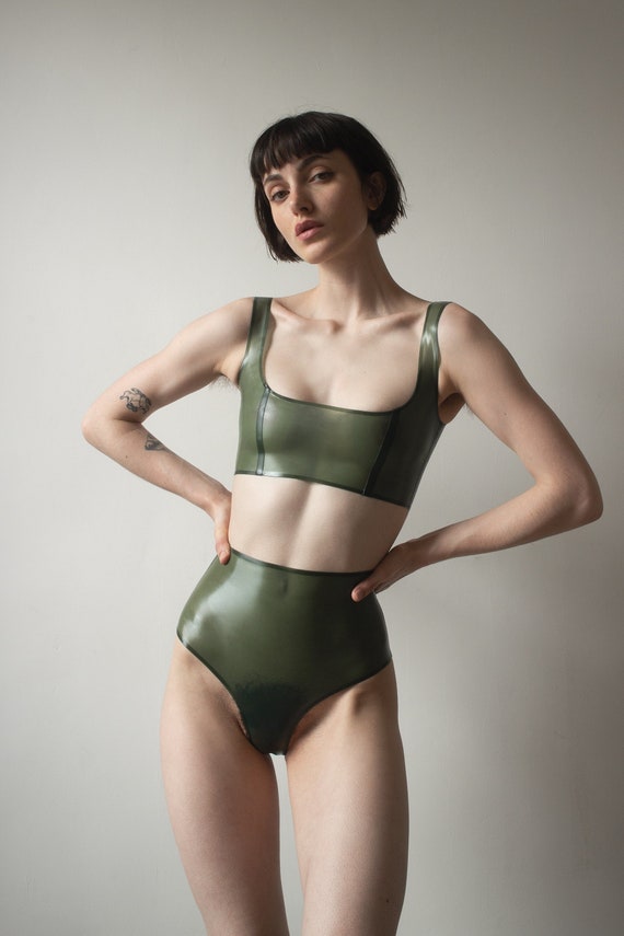 Custom Made Basic Latex Rubber Bralet Bra Crop Top With Low Back