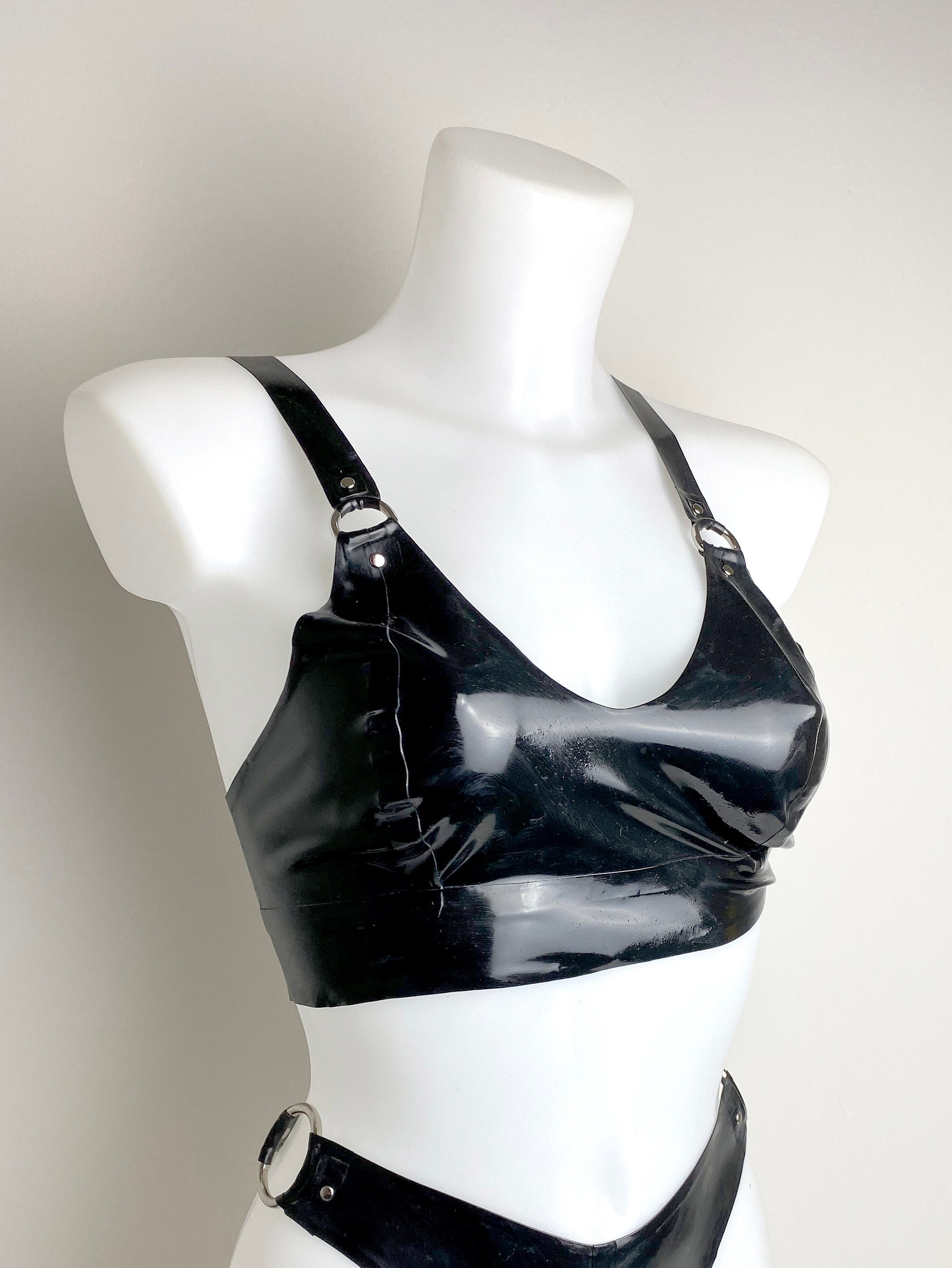 Custom Made Latex Rubber bra with silver/gold hardware and Etsy