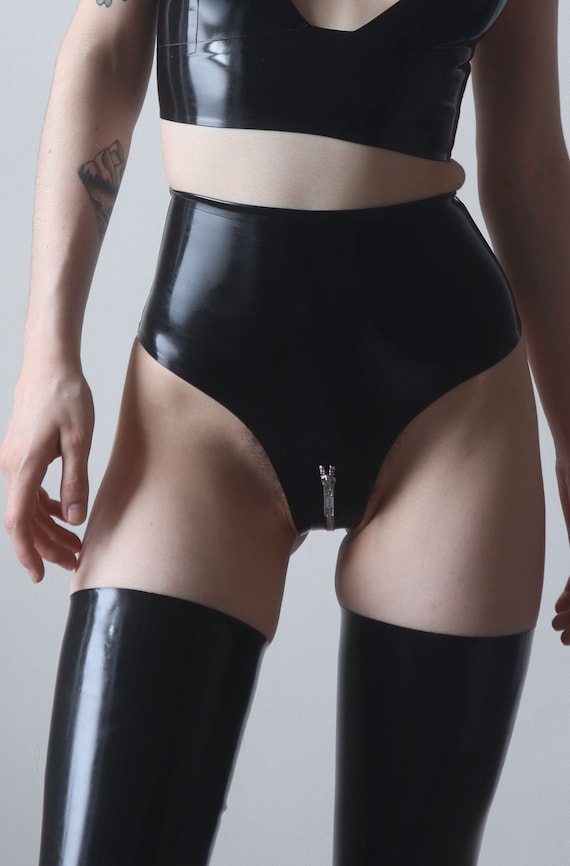 Latex Rubber High Waisted Knickers / Panties With Crotch Zip