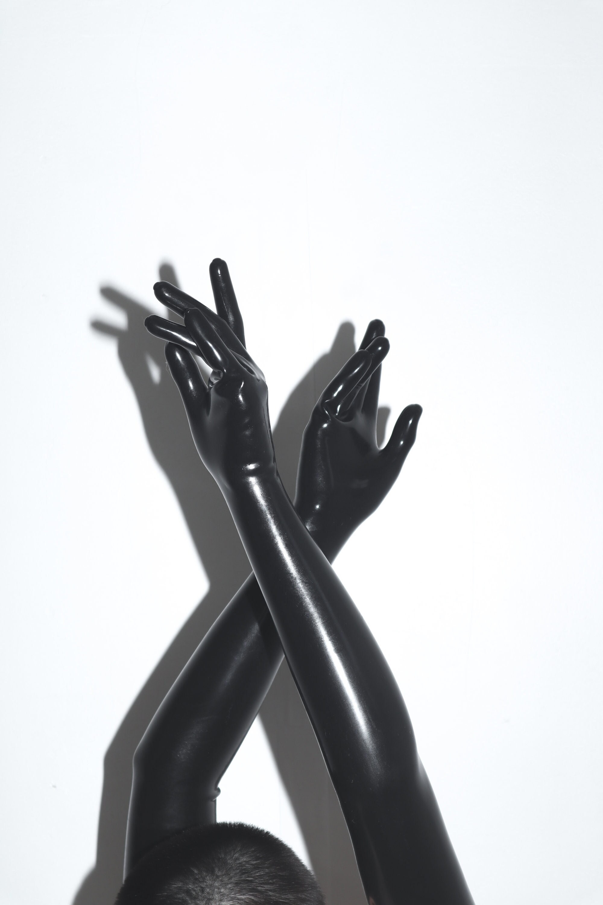 Latex Rubber Shoulder Length Opera Gloves in Black, Red, Translucent Natural, White