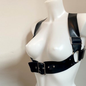 Latex Rubber bondage underbust harness bra with silver or gold hardware