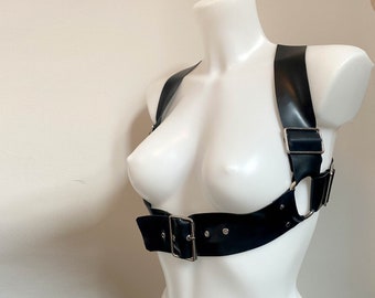 Latex Rubber bondage underbust harness bra with silver or gold hardware