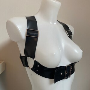Latex Rubber bondage underbust harness bra with silver or gold hardware image 2