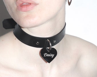 Personalised Engraved Latex Rubber collar choker with heart charm in any colour