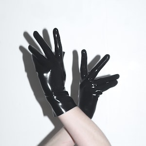Latex Rubber Wrist Length Gloves in Black, Red, Translucent Natural