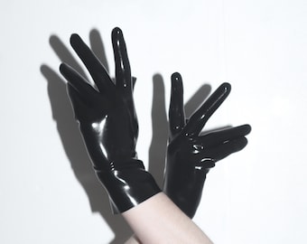 Latex Rubber Wrist Length Gloves in Black, Red, Translucent Natural